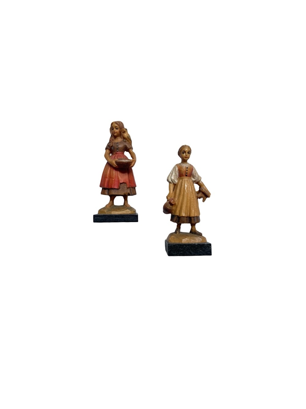 Lot of 2 ANRI Italian Hand Carved Wood Figurines Vintage Folk Art Collectibles